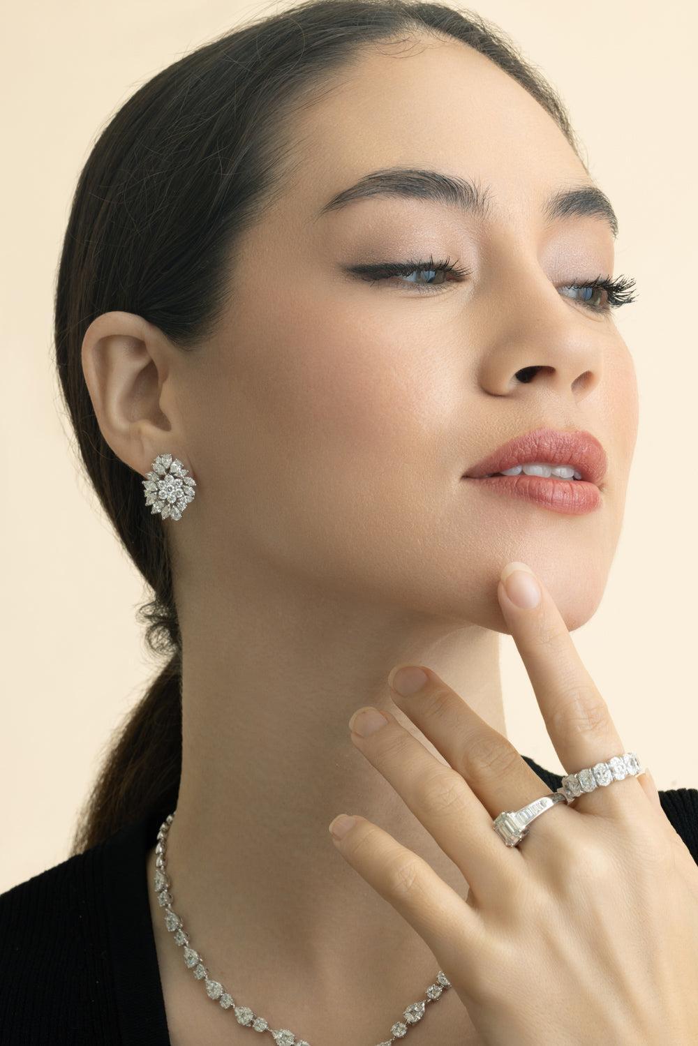 Diamond Cluster Earrings-WHITE GOLD-JEWELRYFINE JEWELEARRING-ZYDO