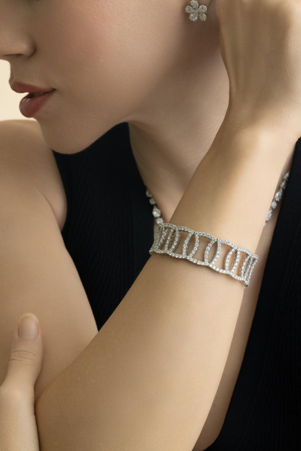Diamond Overlap Stretch Bracelet-WHITE GOLD-JEWELRYFINE JEWELBRACELET O-ZYDO