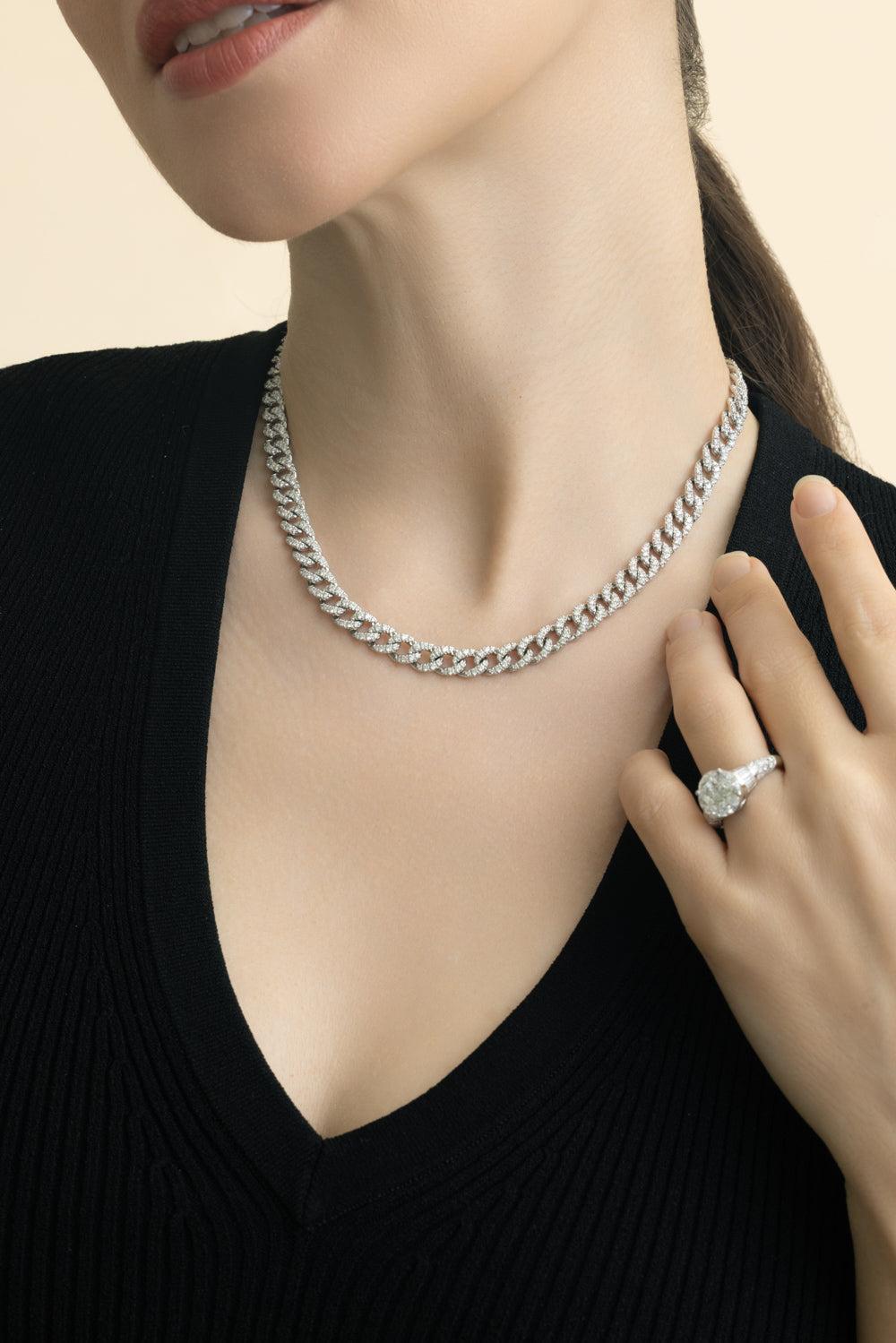 Diamond Cuban Link Necklace-WHITE GOLD-16-JEWELRYFINE JEWELNECKLACE O-ZYDO