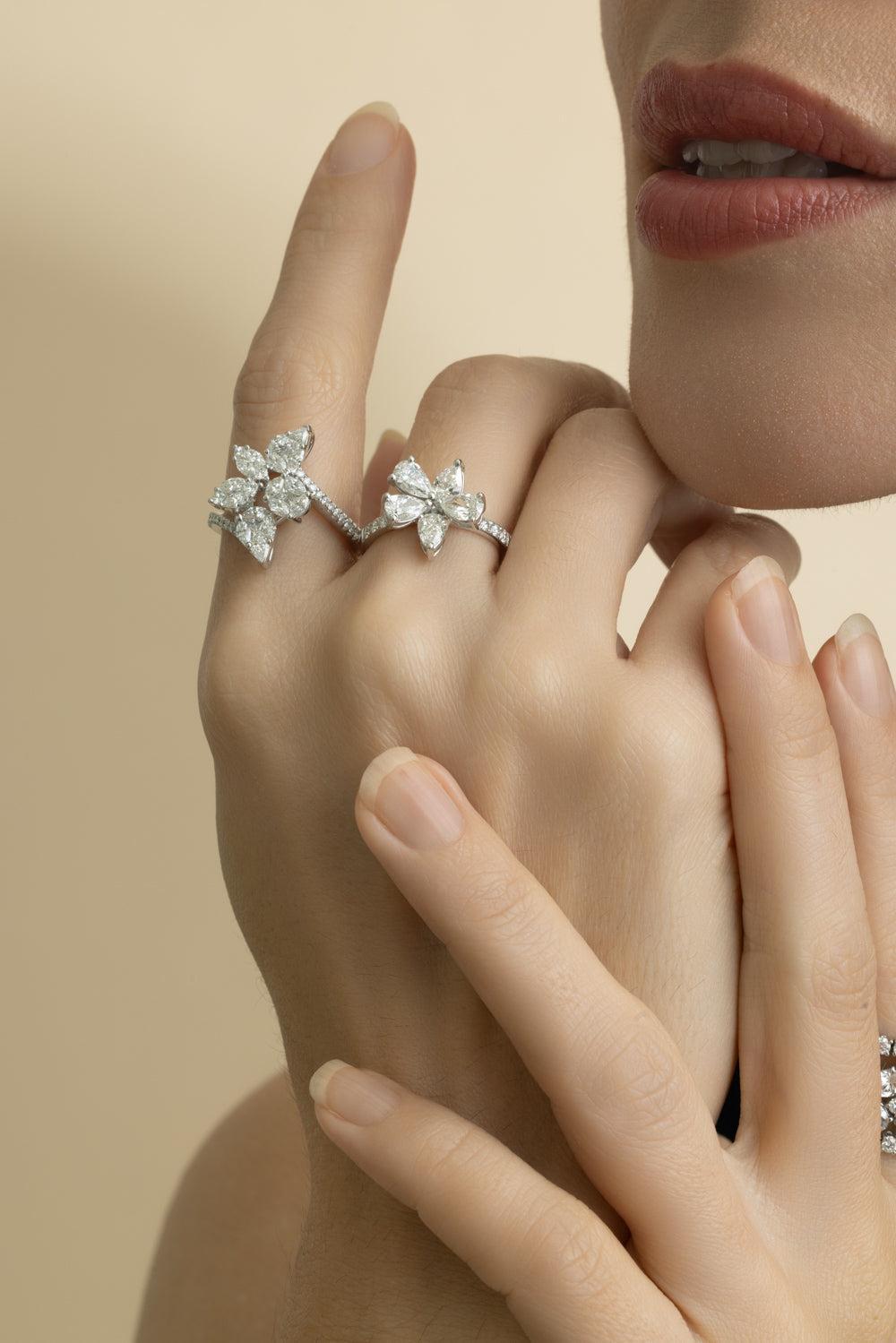 Diamond Flower Ring-WHITE GOLD-6.5-JEWELRYFINE JEWELRING-ZYDO