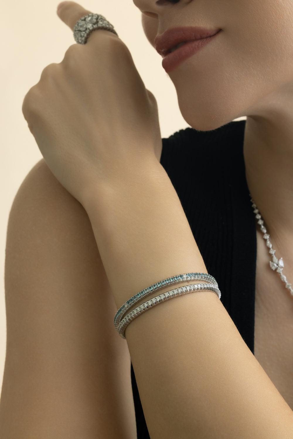 Diamond Stretch Tennis Bracelet-WHITE GOLD-JEWELRYFINE JEWELBRACELET O-ZYDO