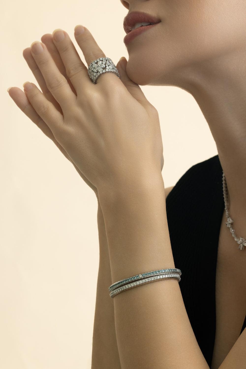 1 Row Blue Topaz Diamond Stretch Bracelet-WHITE GOLD-JEWELRYFINE JEWELBRACELET O-ZYDO