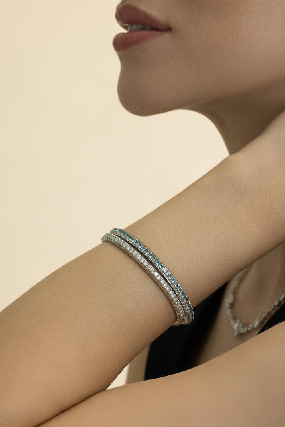 1 Row Blue Topaz Diamond Stretch Bracelet-WHITE GOLD-JEWELRYFINE JEWELBRACELET O-ZYDO