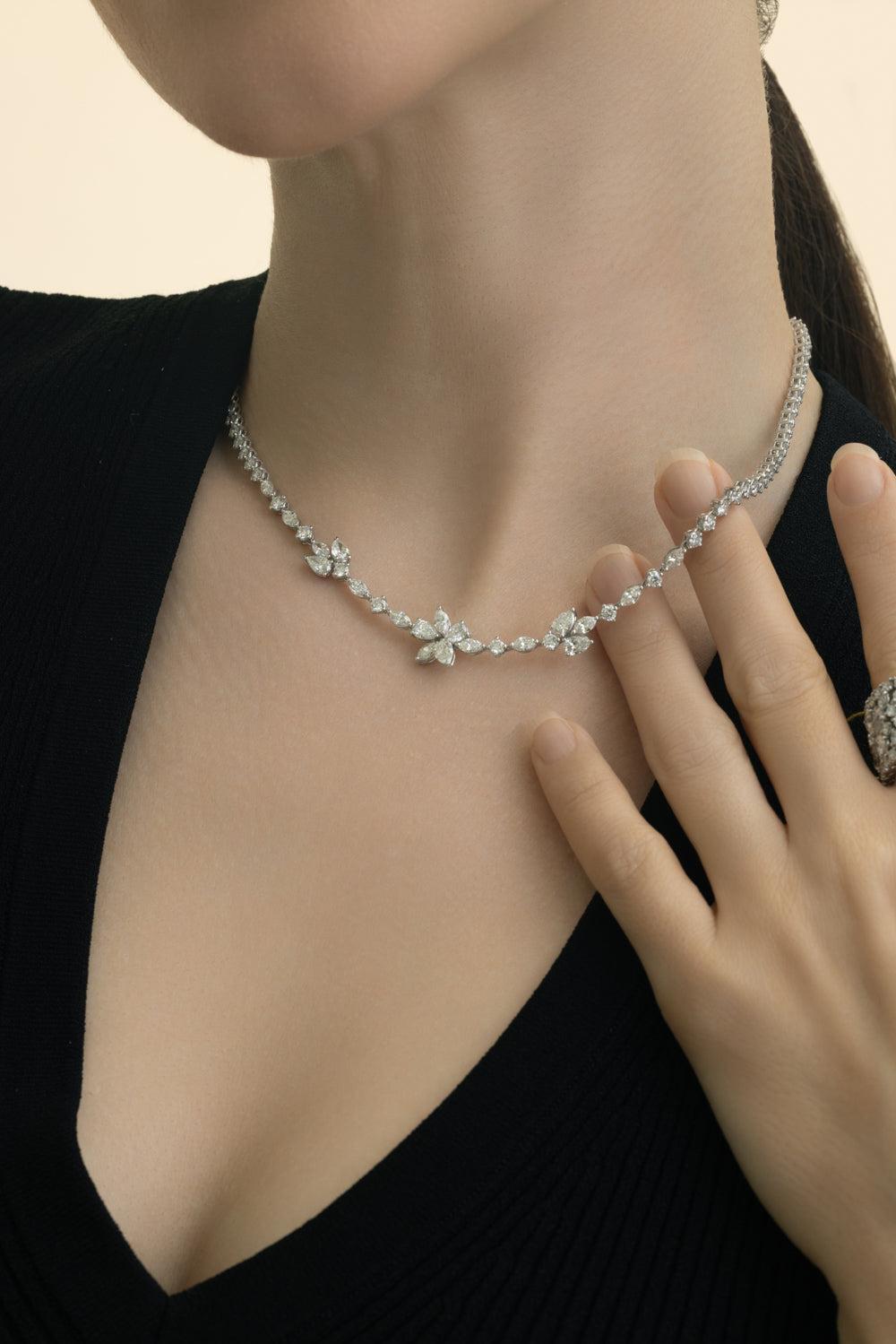 Mix Diamond 3 Station Necklace-WHITE GOLD-JEWELRYFINE JEWELNECKLACE O-ZYDO