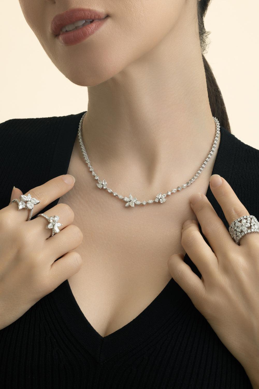Mix Diamond 3 Station Necklace-WHITE GOLD-JEWELRYFINE JEWELNECKLACE O-ZYDO