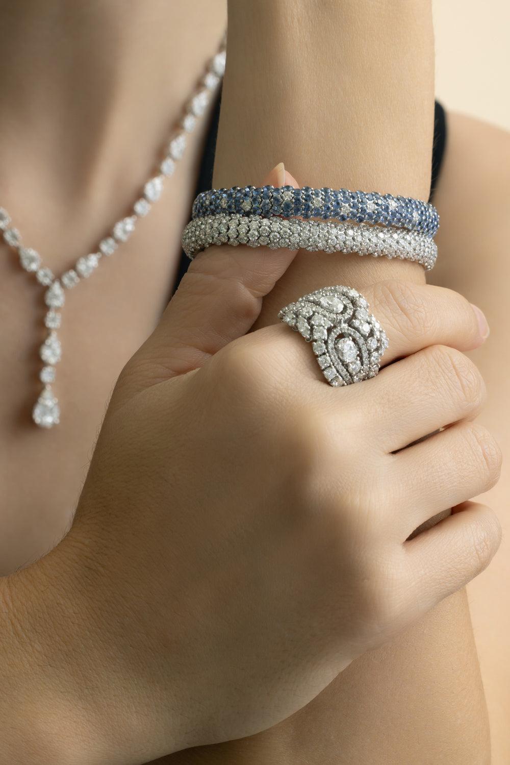 Diamond Dome Stretch Bracelet-WHITE GOLD-JEWELRYFINE JEWELBRACELET O-ZYDO