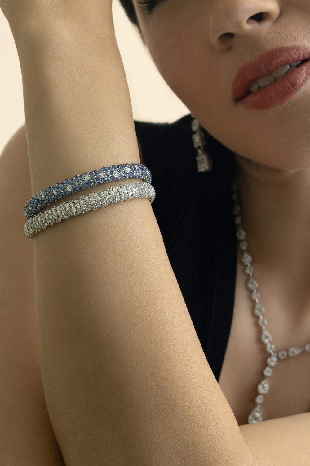 Diamond Dome Stretch Bracelet-WHITE GOLD-JEWELRYFINE JEWELBRACELET O-ZYDO