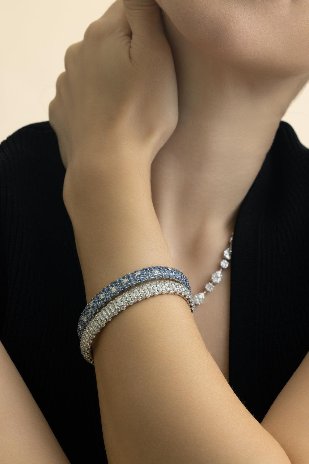 Diamond Dome Stretch Bracelet-WHITE GOLD-JEWELRYFINE JEWELBRACELET O-ZYDO