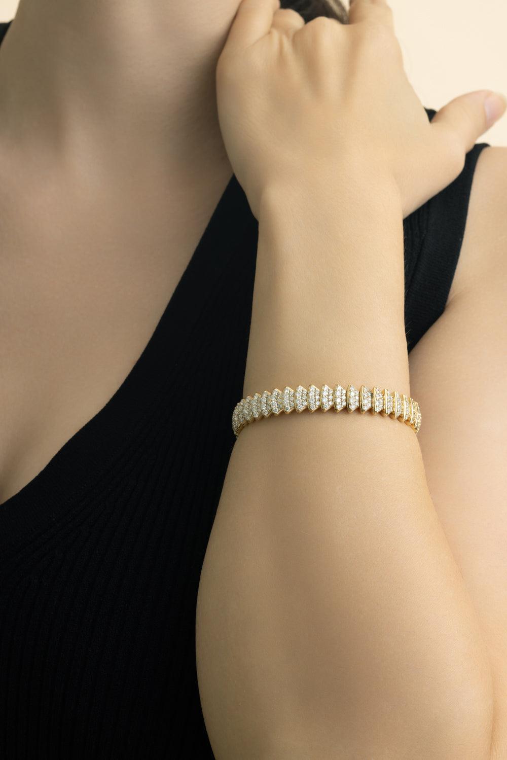 Diamond Multi Element Stretch Bracelet - Yellow Gold-YELLOW GOLD-JEWELRYFINE JEWELBRACELET O-ZYDO