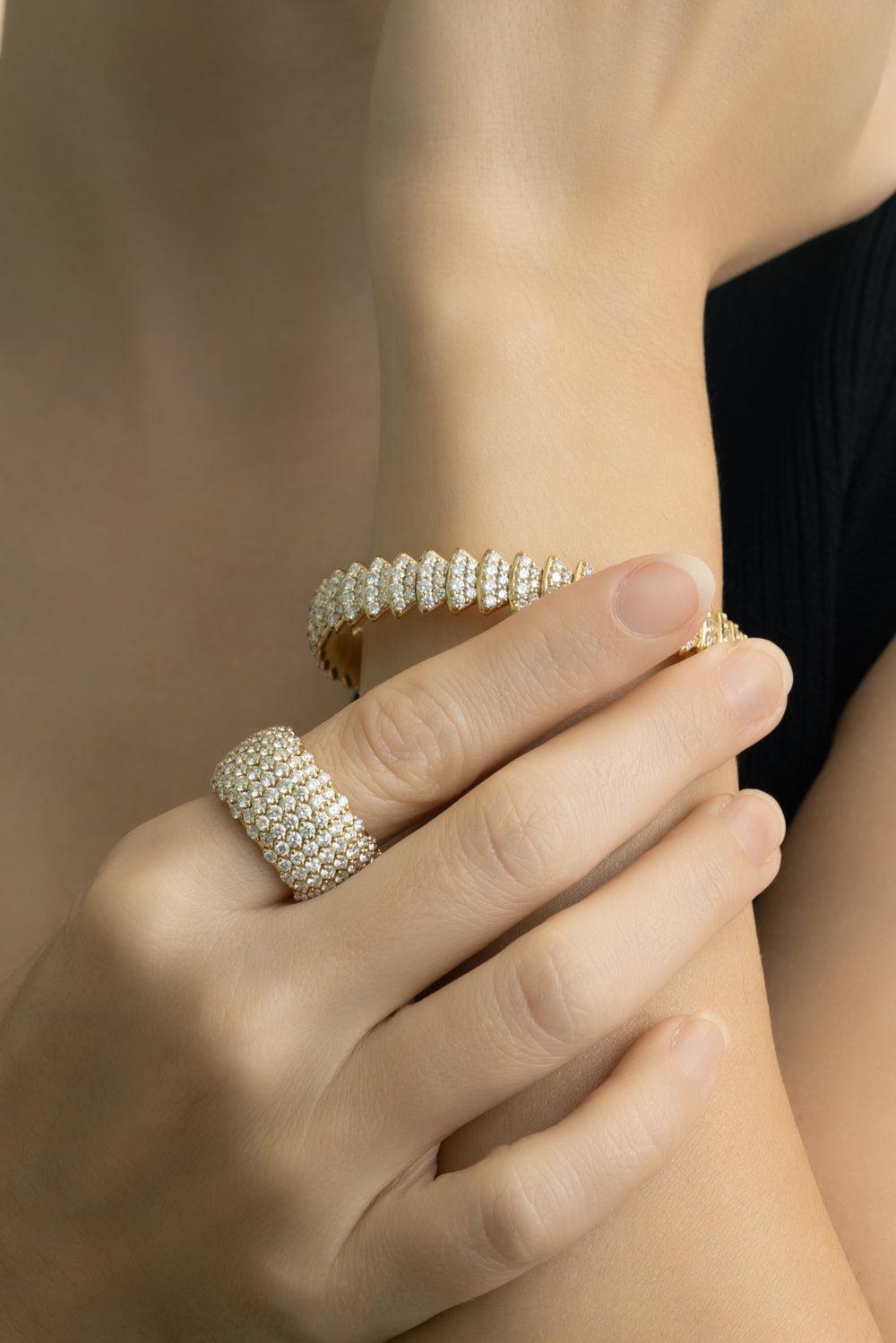 Diamond Multi Element Stretch Bracelet - Yellow Gold-YELLOW GOLD-JEWELRYFINE JEWELBRACELET O-ZYDO