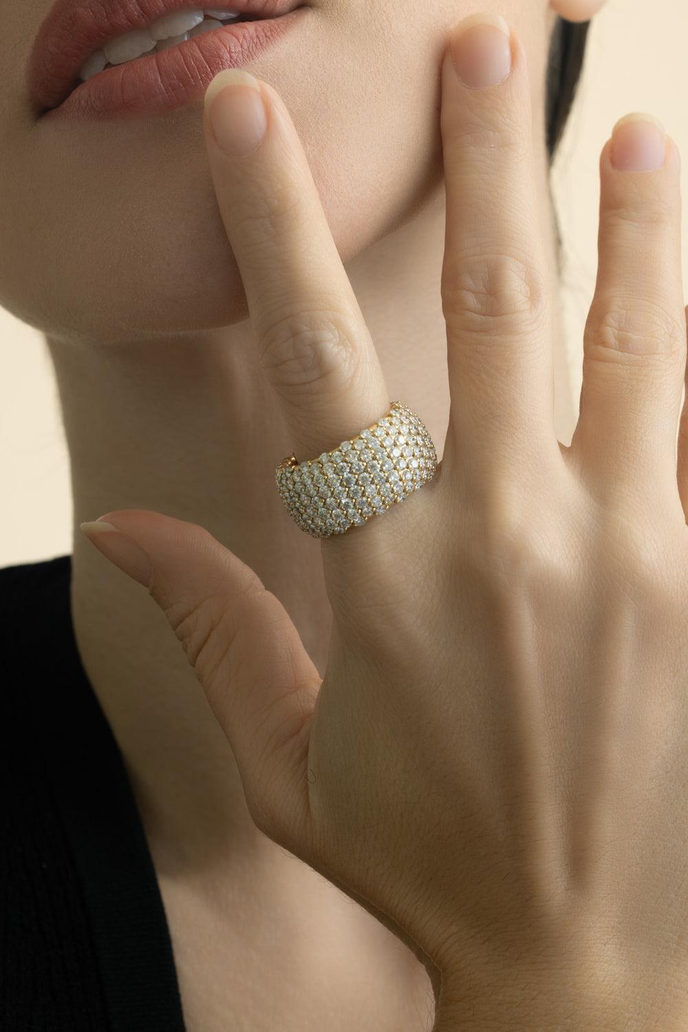 Wide Diamond Stretch Ring - Yellow Gold-YELLOW GOLD-8-JEWELRYFINE JEWELRING-ZYDO