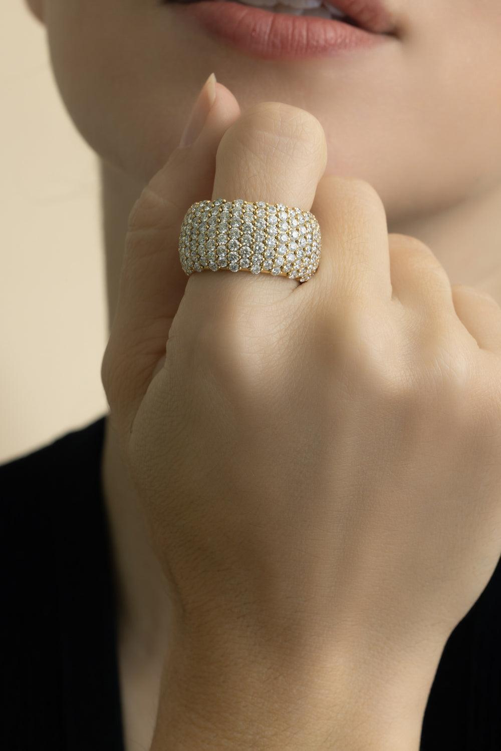 Wide Diamond Stretch Ring - Yellow Gold-YELLOW GOLD-8-JEWELRYFINE JEWELRING-ZYDO