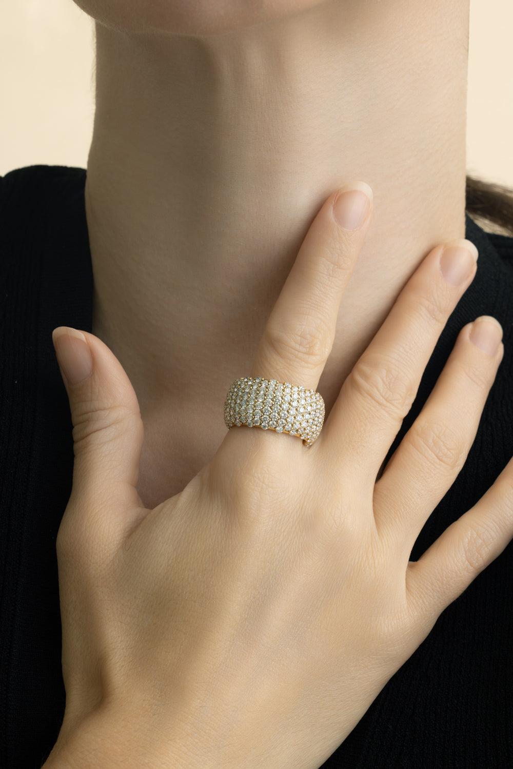 Wide Diamond Stretch Ring - Yellow Gold-YELLOW GOLD-8-JEWELRYFINE JEWELRING-ZYDO