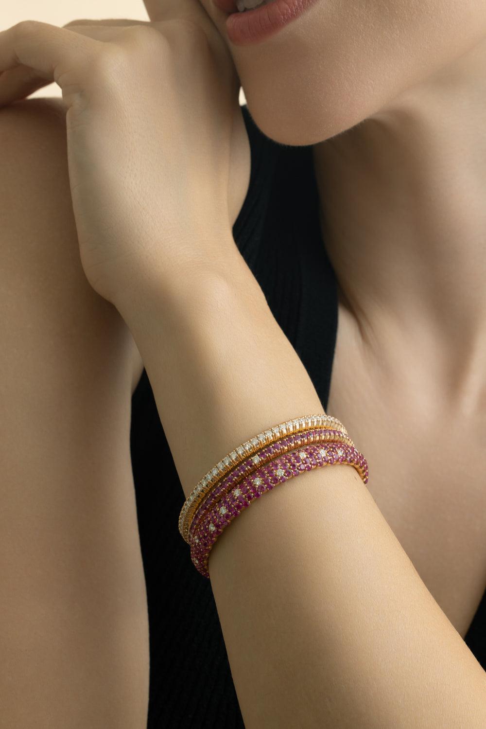 Pink Sapphire Diamond Stretch Bracelet-ROSE GOLD-JEWELRYFINE JEWELBRACELET O-ZYDO