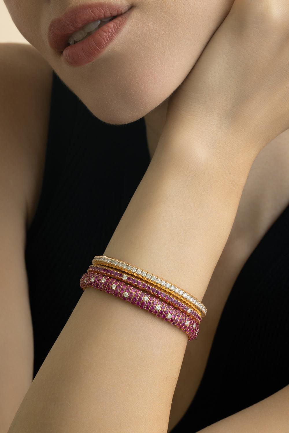 Ruby Diamond Stretch Bracelet-ROSE GOLD-JEWELRYFINE JEWELBRACELET O-ZYDO