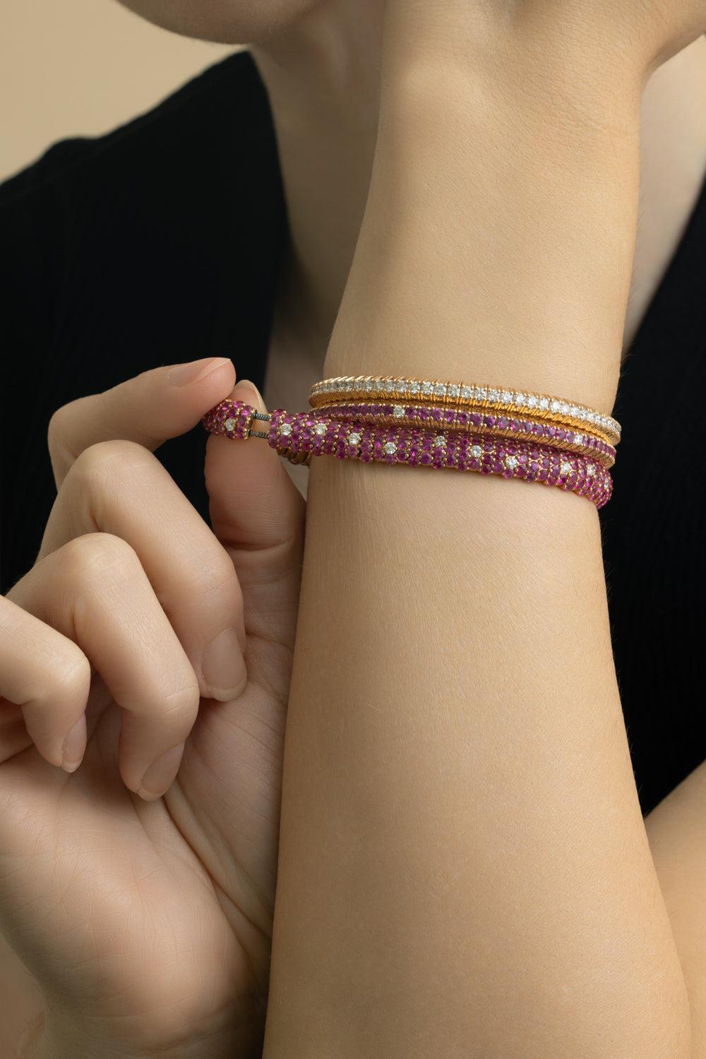 Pink Sapphire Diamond Stretch Bracelet-ROSE GOLD-JEWELRYFINE JEWELBRACELET O-ZYDO