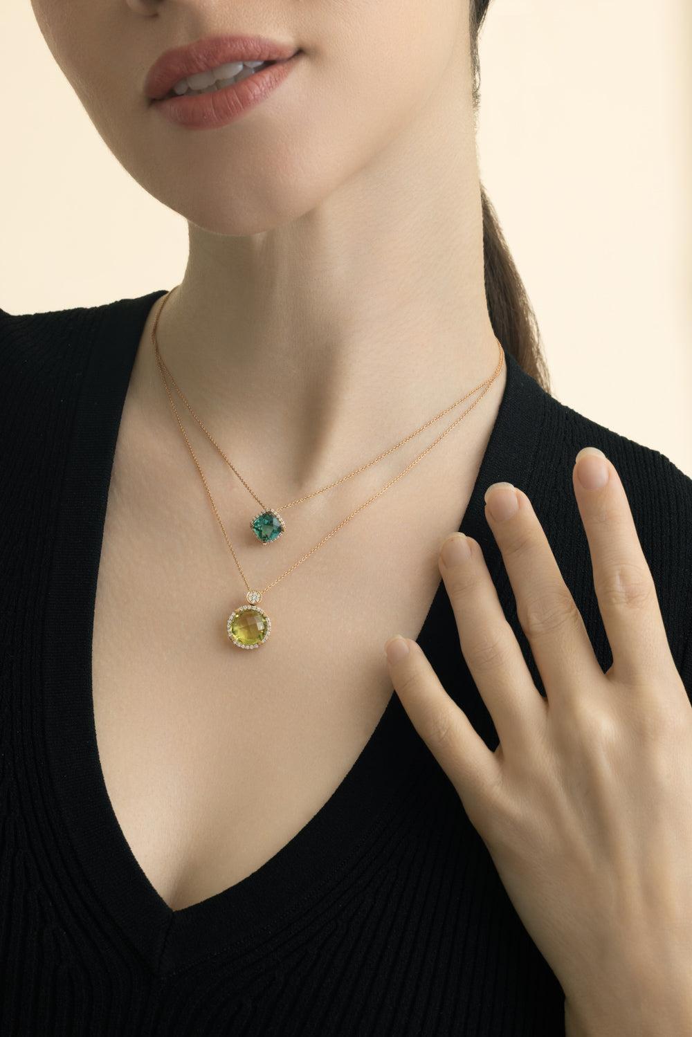 Diamond Indicolite Pendant Necklace-ROSE GOLD-JEWELRYFINE JEWELNECKLACE O-LISA NIK