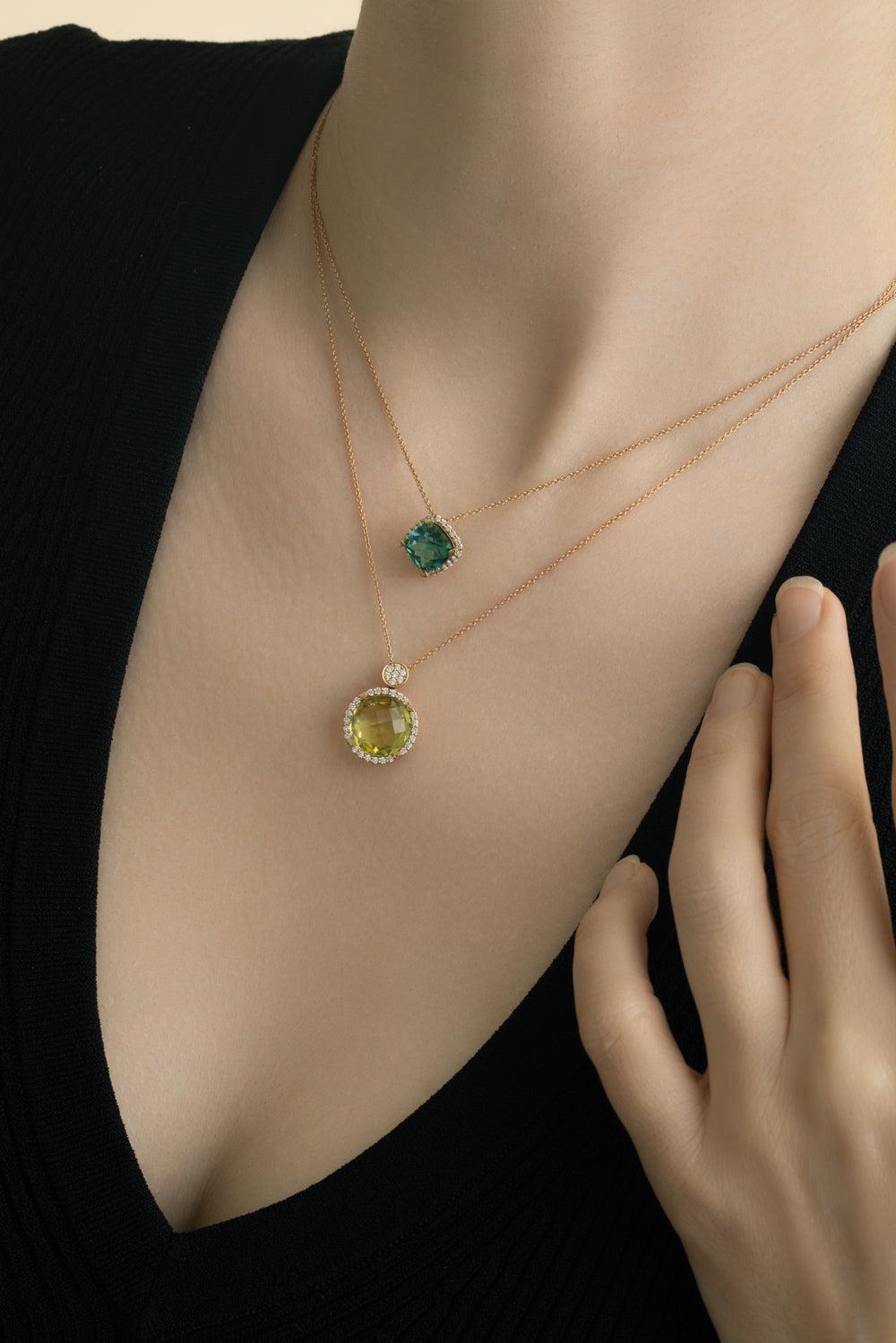 Diamond Indicolite Pendant Necklace-ROSE GOLD-JEWELRYFINE JEWELNECKLACE O-LISA NIK