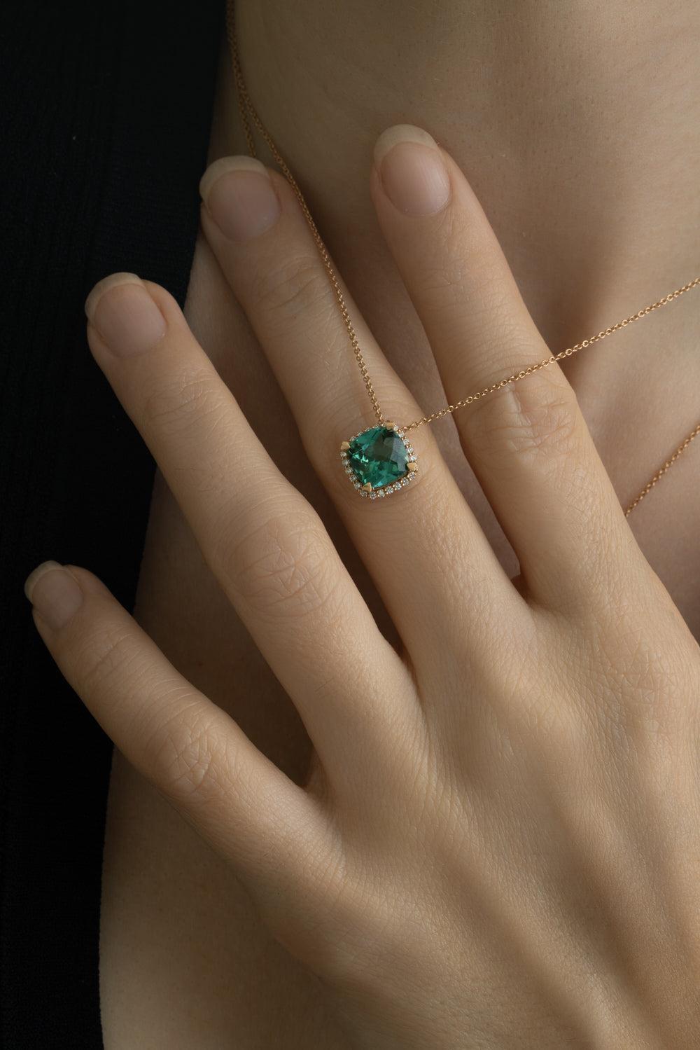Diamond Indicolite Pendant Necklace-ROSE GOLD-JEWELRYFINE JEWELNECKLACE O-LISA NIK