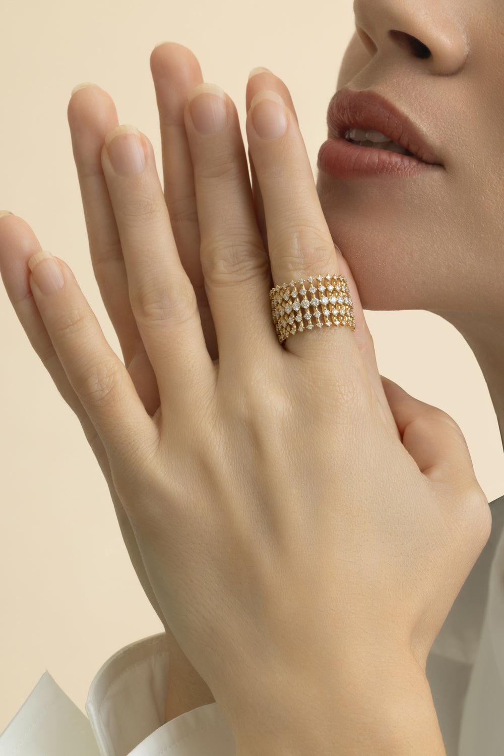 Diamond Disco Wide Band Ring-YELLOW GOLD-6.75-JEWELRYFINE JEWELRING-FERNANDO JORGE
