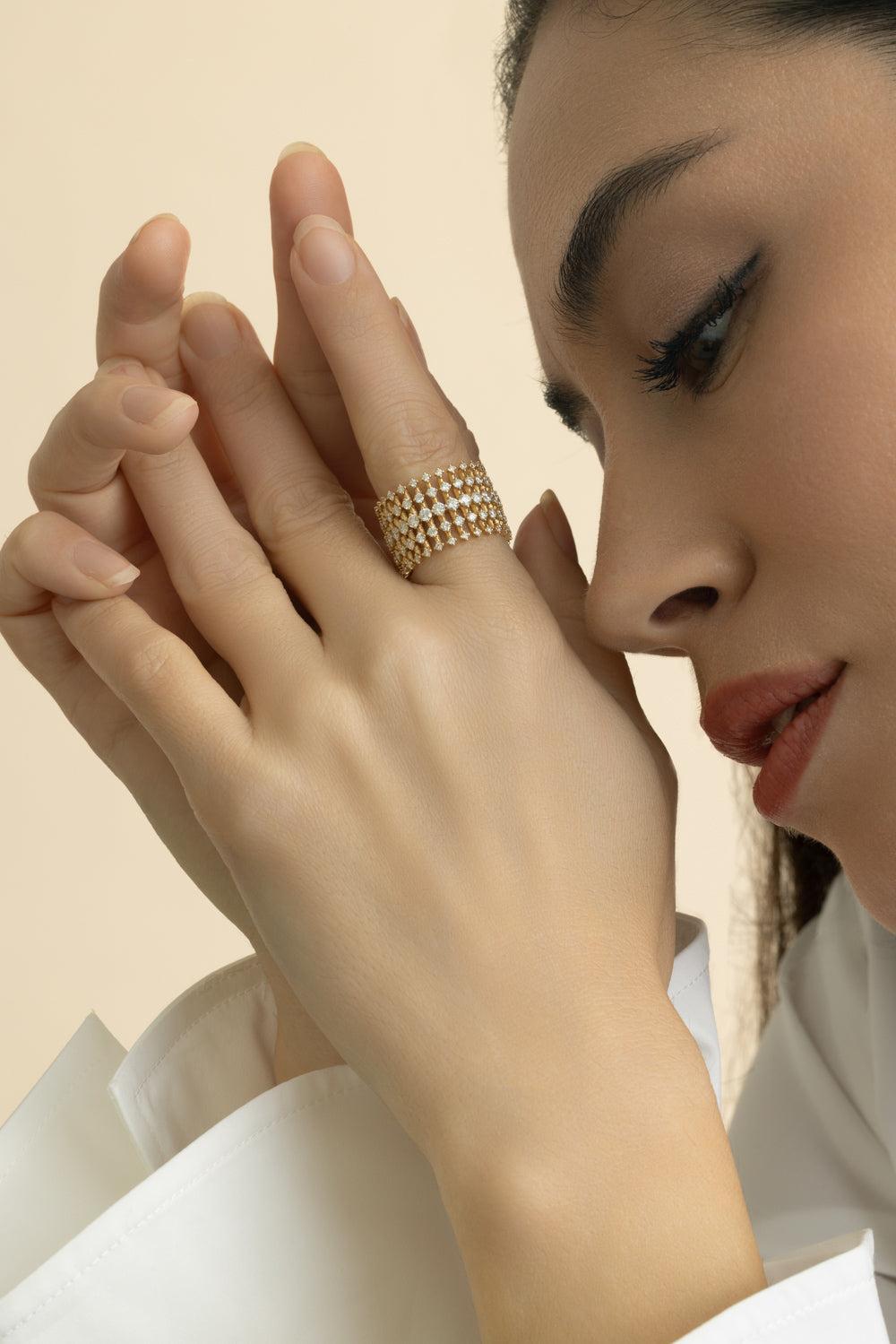 Diamond Disco Wide Band Ring-YELLOW GOLD-6.75-JEWELRYFINE JEWELRING-FERNANDO JORGE
