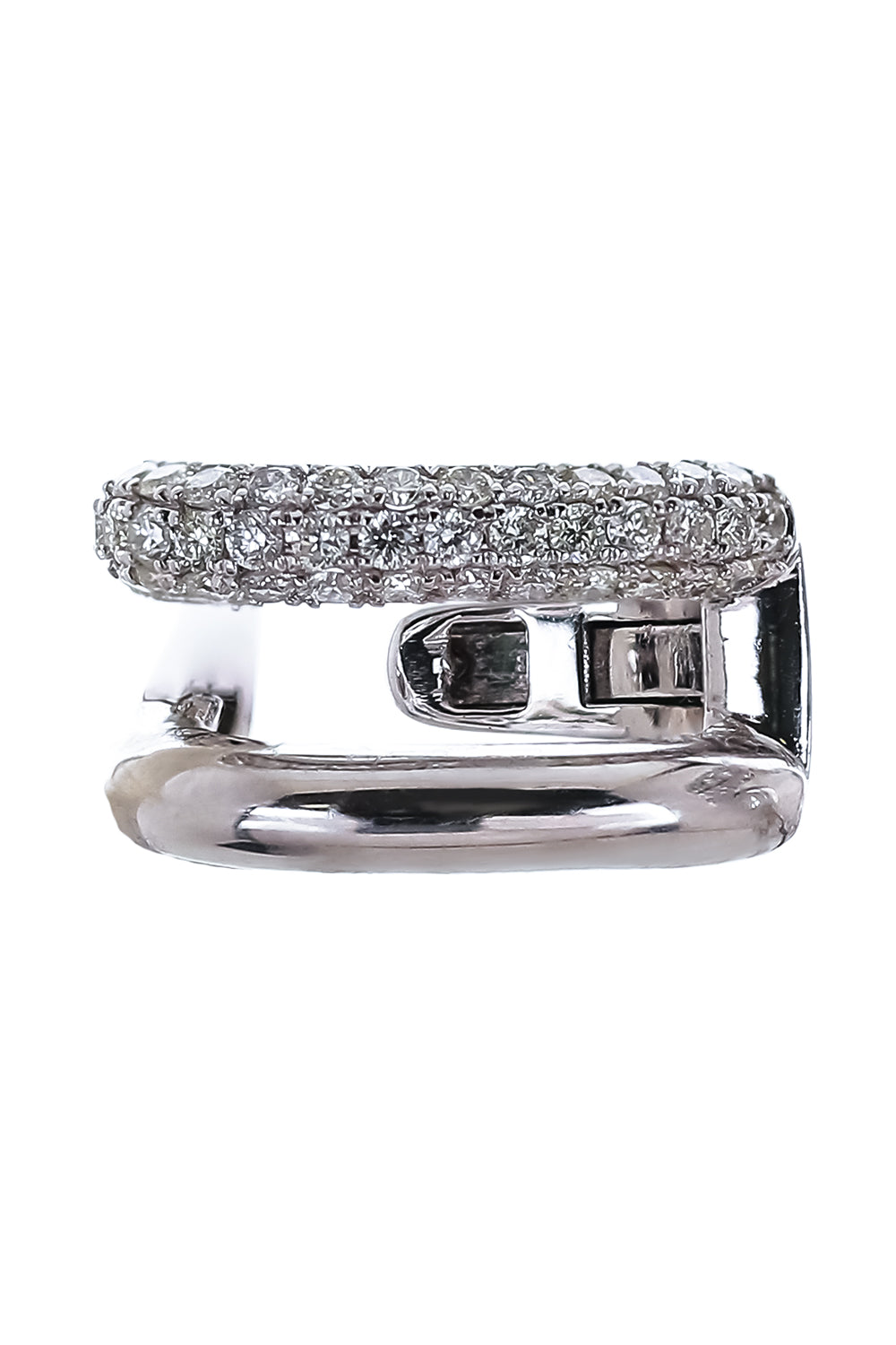 Diamond Pave Plain Two Row Ear Cuff - White Gold