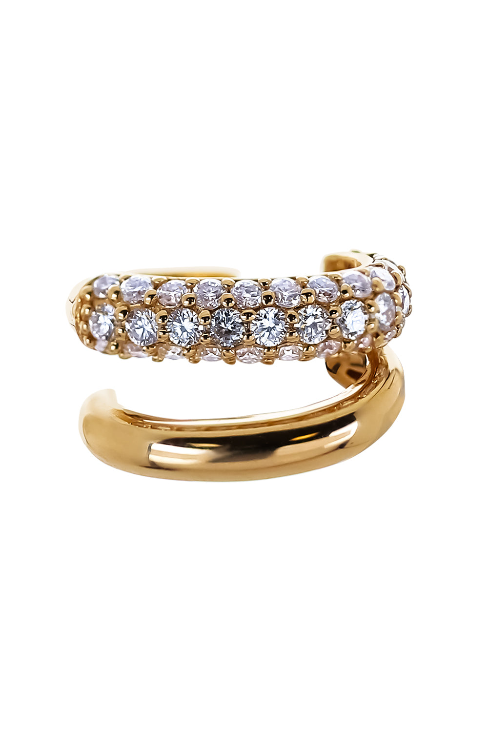 Diamond Pave Plain Two Row Ear Cuff - Yellow Gold