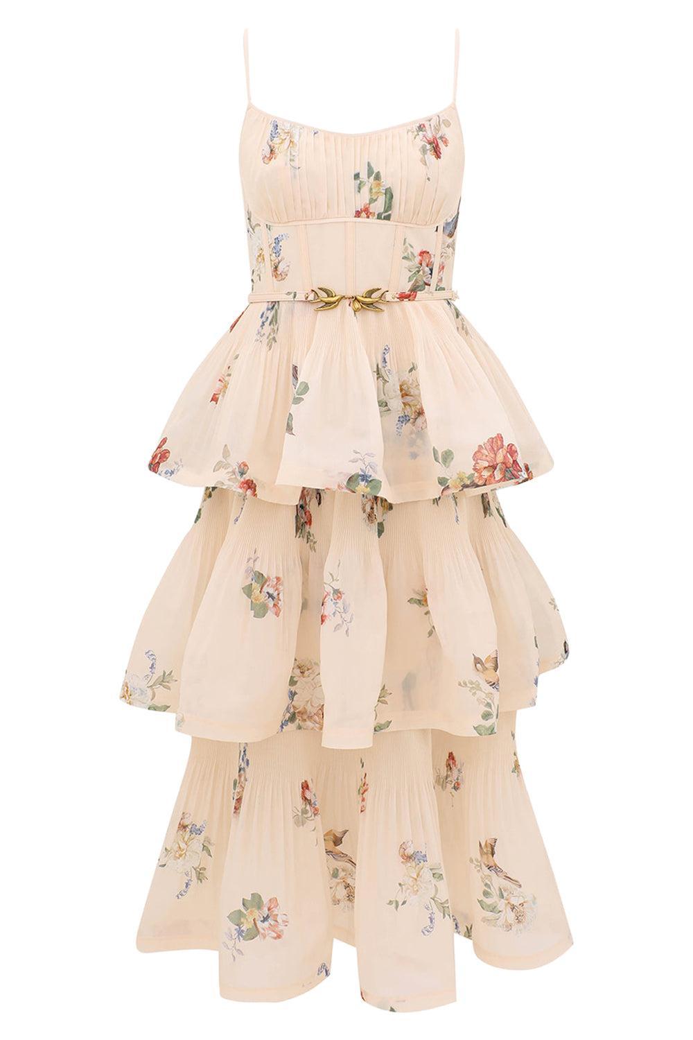 Pleated Tiered Midi Dress-NOVELTY-0-CLOTHINGDRESSCASUAL-ZIMMERMANN