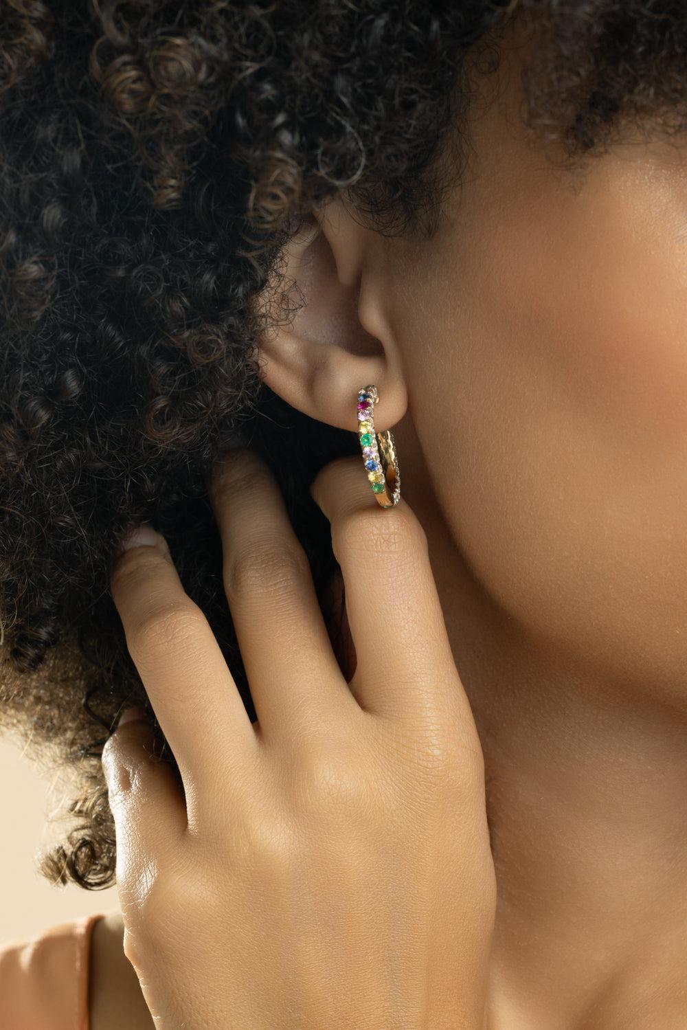 Large Rainbow and Diamond Hoops-YELLOW GOLD-JEWELRYFINE JEWELEARRING-GRAZIELA