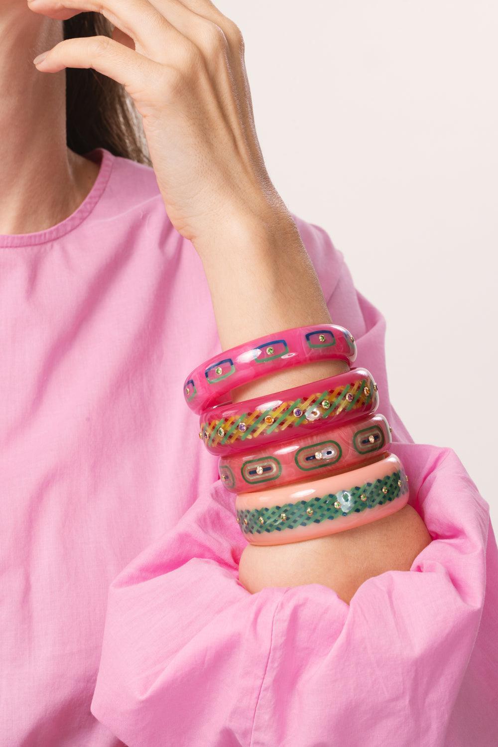 Garnet Pink Blue Green Bangle-YELLOW GOLD-JEWELRYFINE JEWELBRACELET O-MARK DAVIS