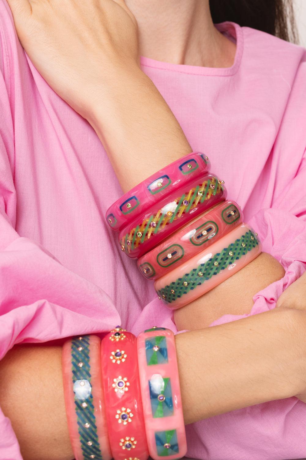 Garnet Pink Blue Green Bangle-YELLOW GOLD-JEWELRYFINE JEWELBRACELET O-MARK DAVIS