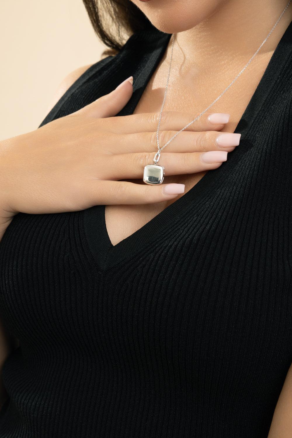 Slim Cushion Viv Locket Necklace-SILVER-JEWELRYFINE JEWELNECKLACE O-MONICA RICH KOSANN