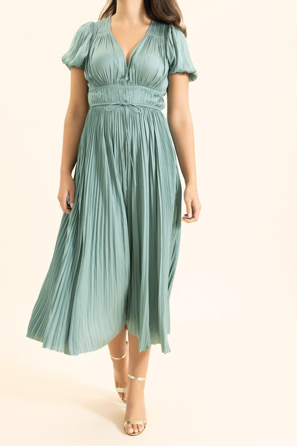 Audra Puff Sleeve Dress-GREEN-0-CLOTHINGDRESSCASUAL-ULLA JOHNSON