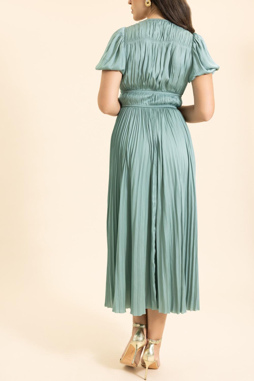 Audra Puff Sleeve Dress-GREEN-0-CLOTHINGDRESSCASUAL-ULLA JOHNSON