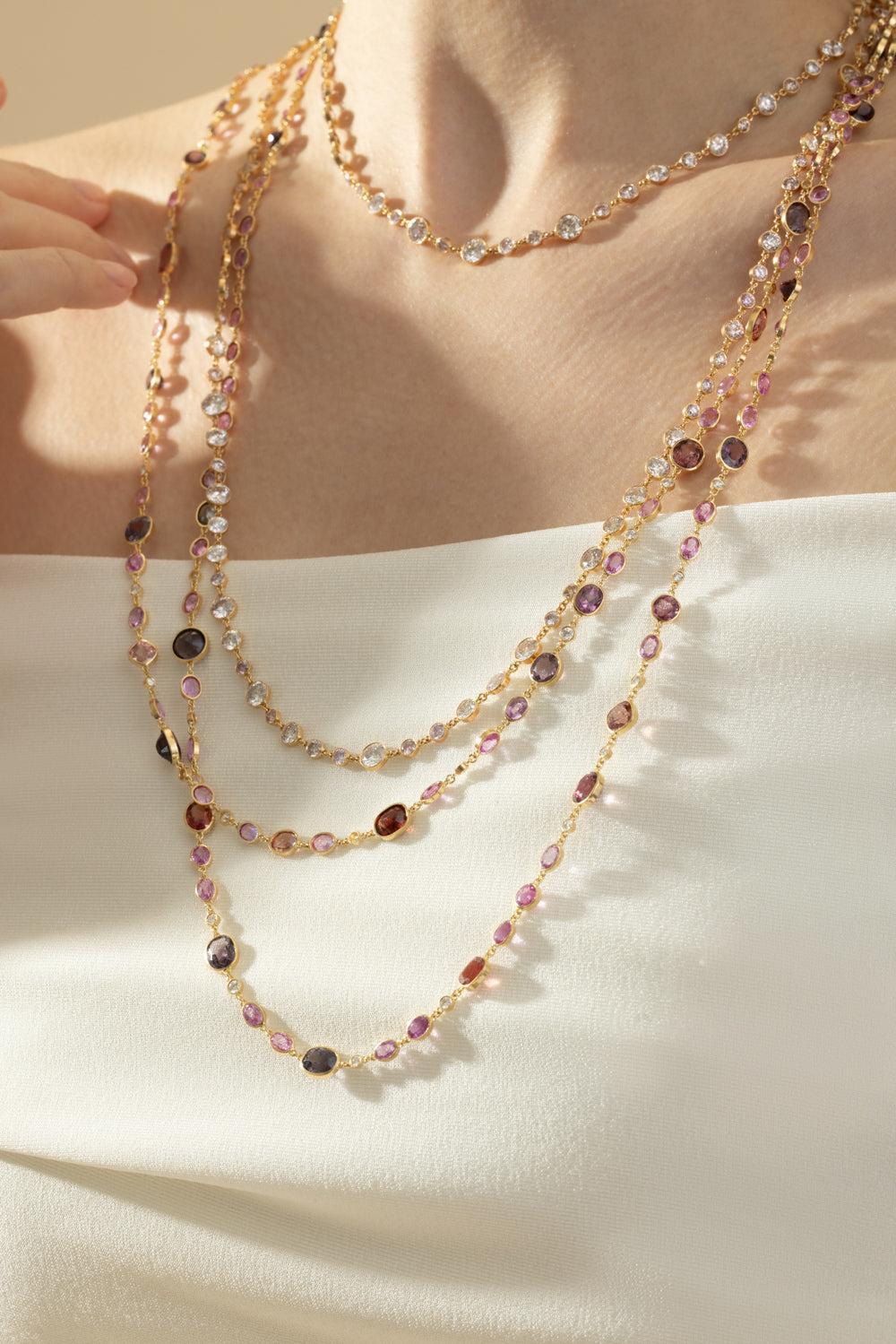 Sapphire Spinel Diamond Opera Chain-YELLOW GOLD-28.5-JEWELRYFINE JEWELNECKLACE O-CICADA