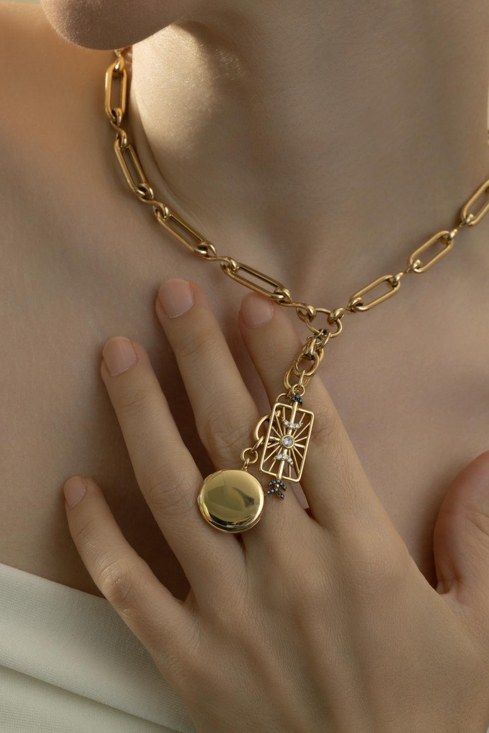 Multi Diamond Shoot For The Moon Medallion Charm-YELLOW GOLD-JEWELRYFINE JEWELPENDANT-MONICA RICH KOSANN