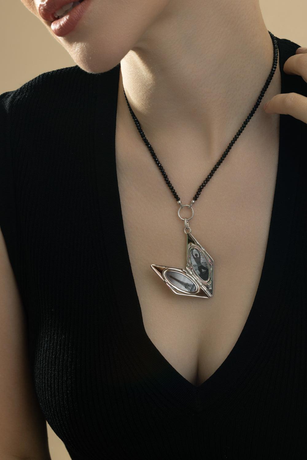Black Spinel Charm Chain Necklace-SILVER-JEWELRYFINE JEWELNECKLACE O-MONICA RICH KOSANN