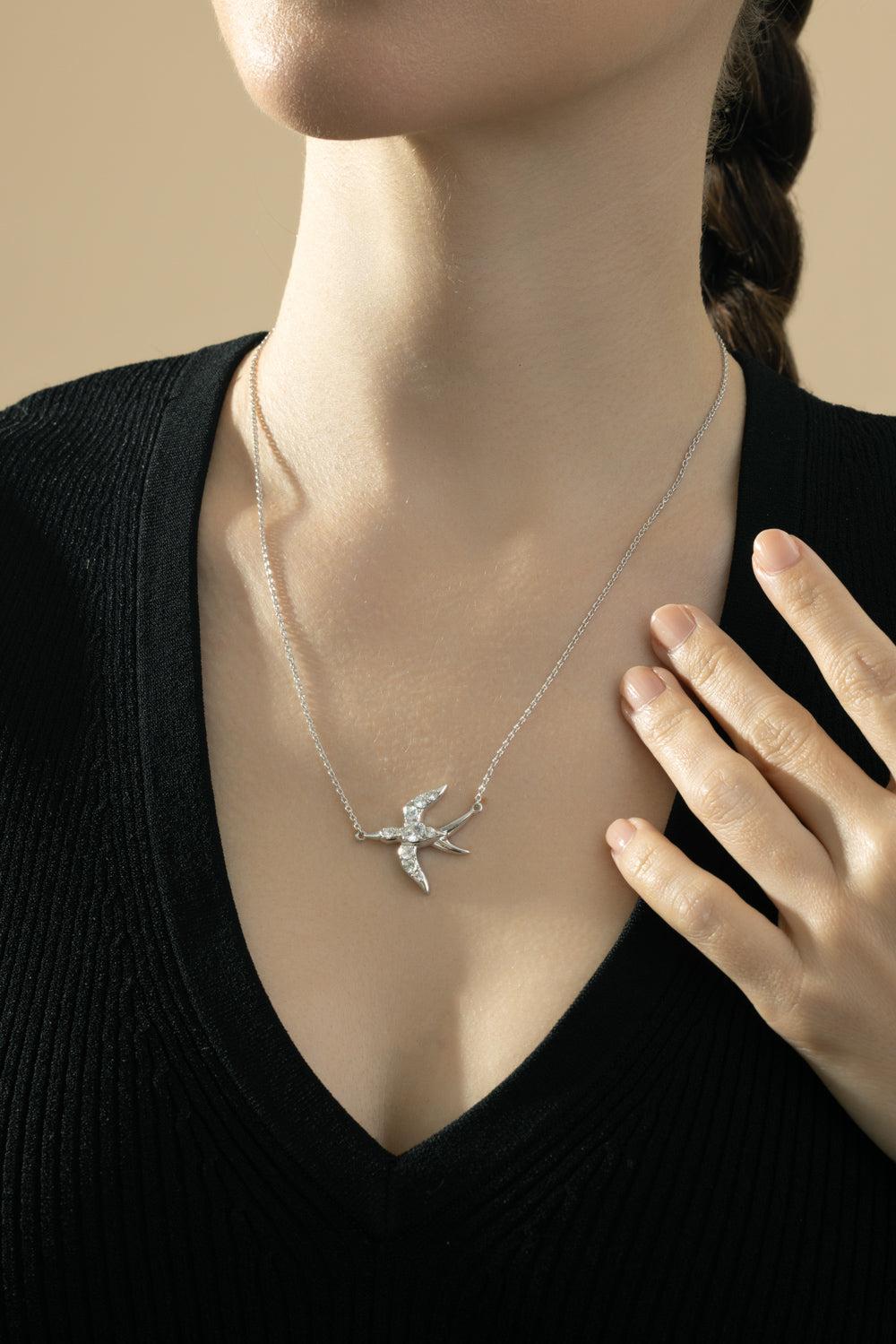 White Sapphire Freedom Swallow Necklace-SILVER-18-JEWELRYFINE JEWELNECKLACE O-MONICA RICH KOSANN