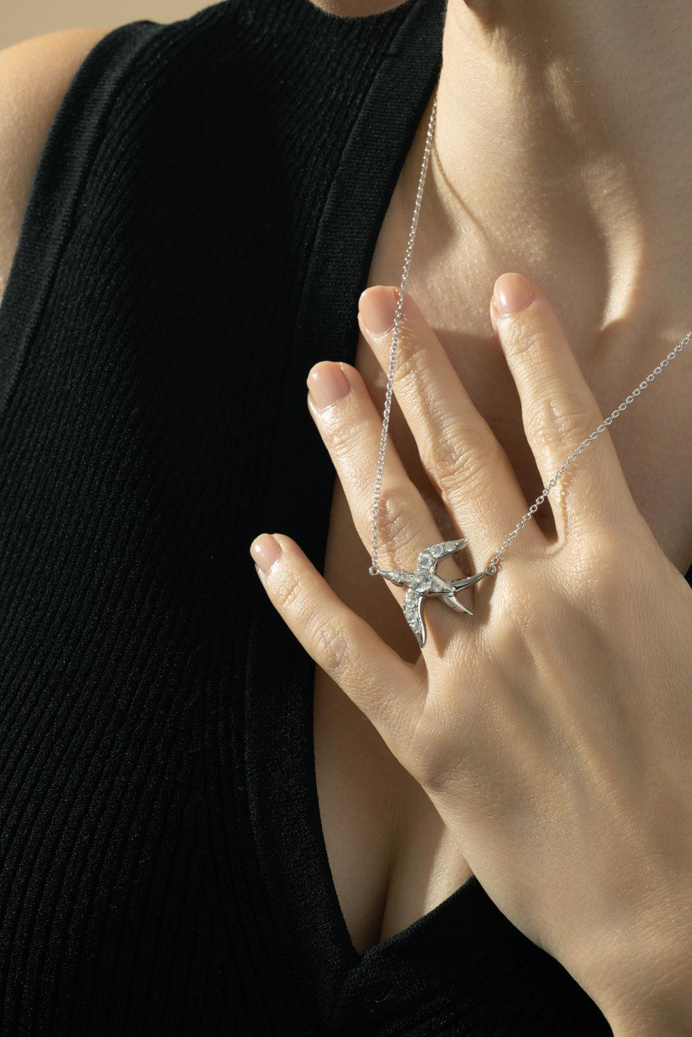 White Sapphire Freedom Swallow Necklace-SILVER-18-JEWELRYFINE JEWELNECKLACE O-MONICA RICH KOSANN