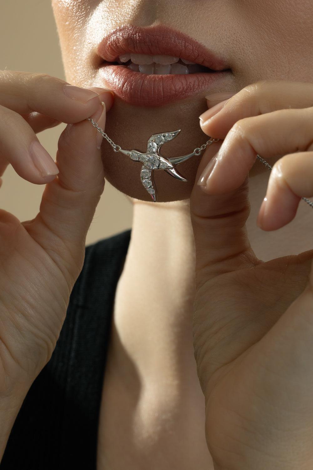 White Sapphire Freedom Swallow Necklace-SILVER-18-JEWELRYFINE JEWELNECKLACE O-MONICA RICH KOSANN
