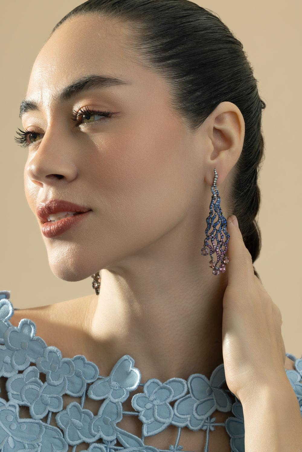Sapphire Forest Earrings-PLATINUM-JEWELRYFINE JEWELEARRING-CICADA