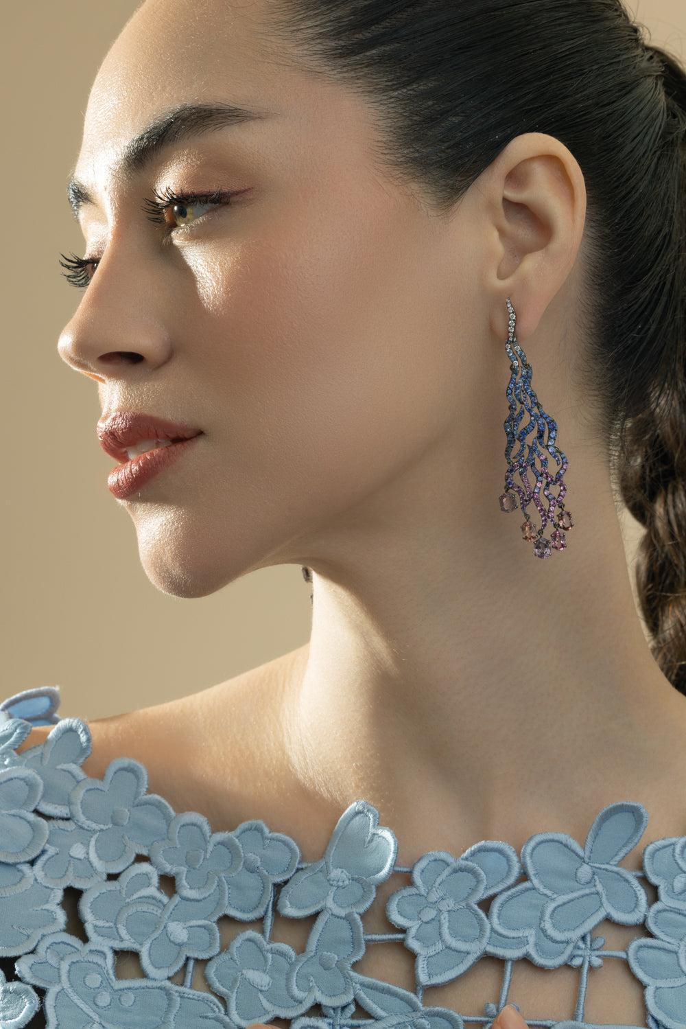 Sapphire Forest Earrings-PLATINUM-JEWELRYFINE JEWELEARRING-CICADA