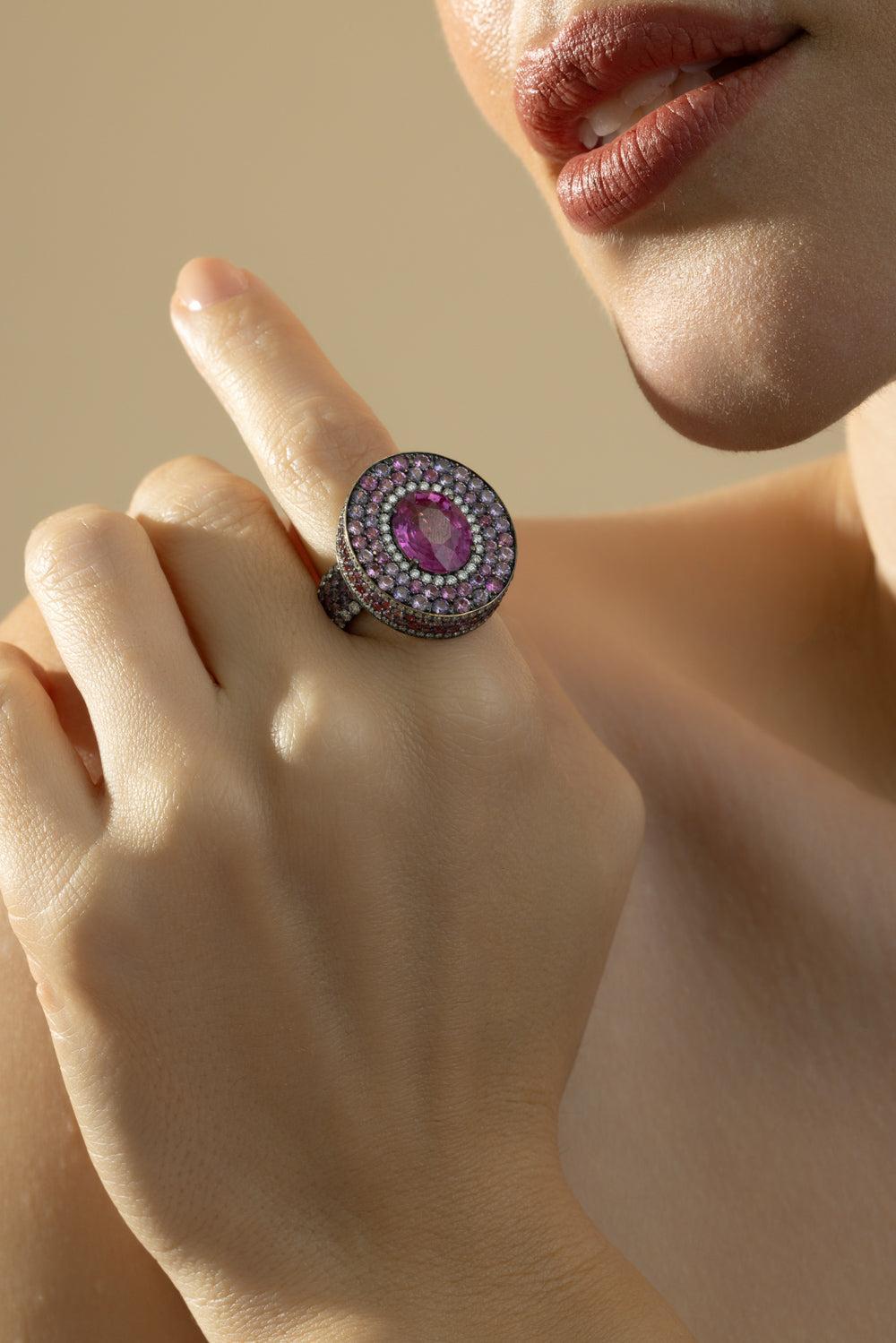 Pink Sapphire Diamond Ring-YELLOW GOLD-6.5-JEWELRYFINE JEWELRING-CICADA