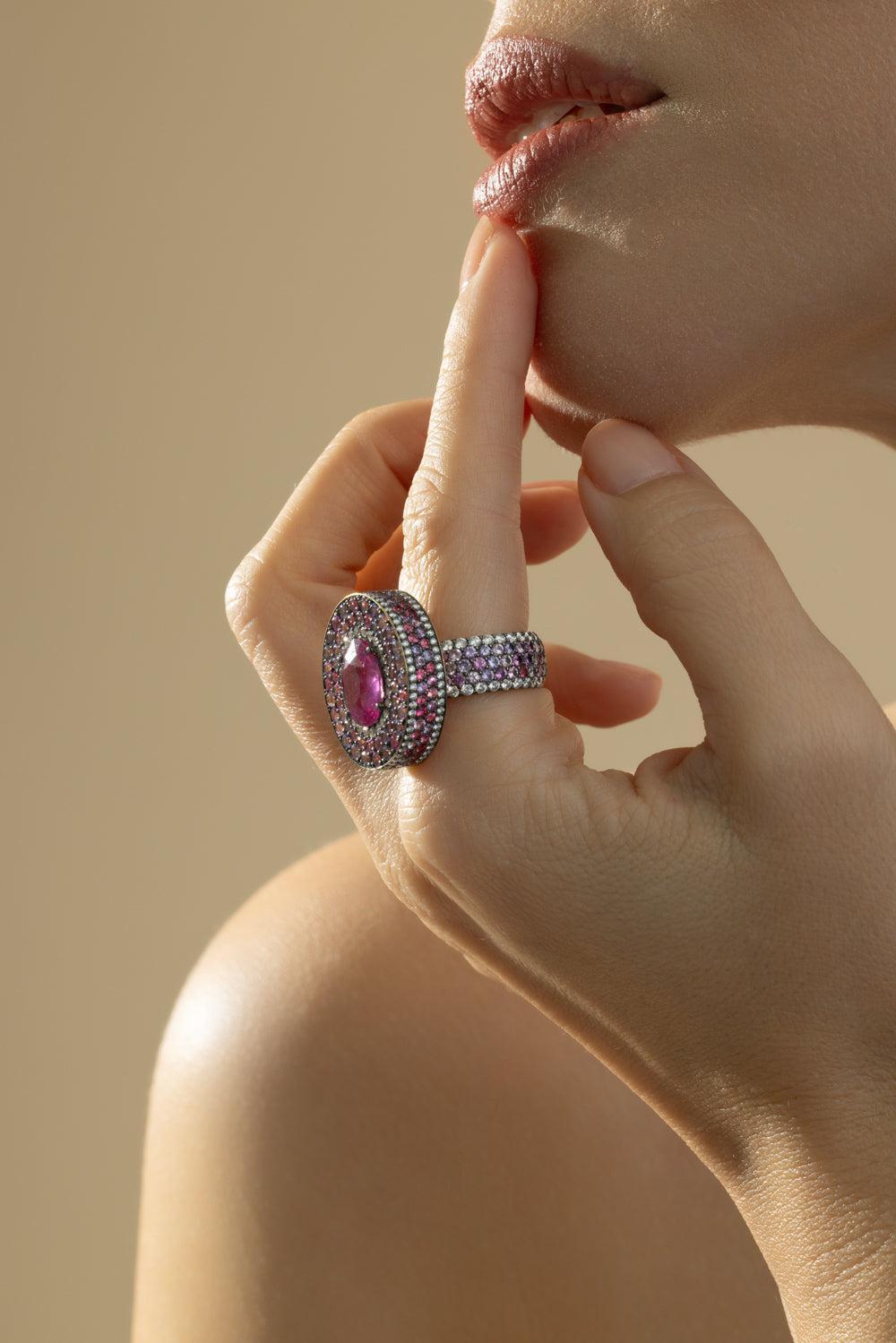 Pink Sapphire Diamond Ring-YELLOW GOLD-6.5-JEWELRYFINE JEWELRING-CICADA
