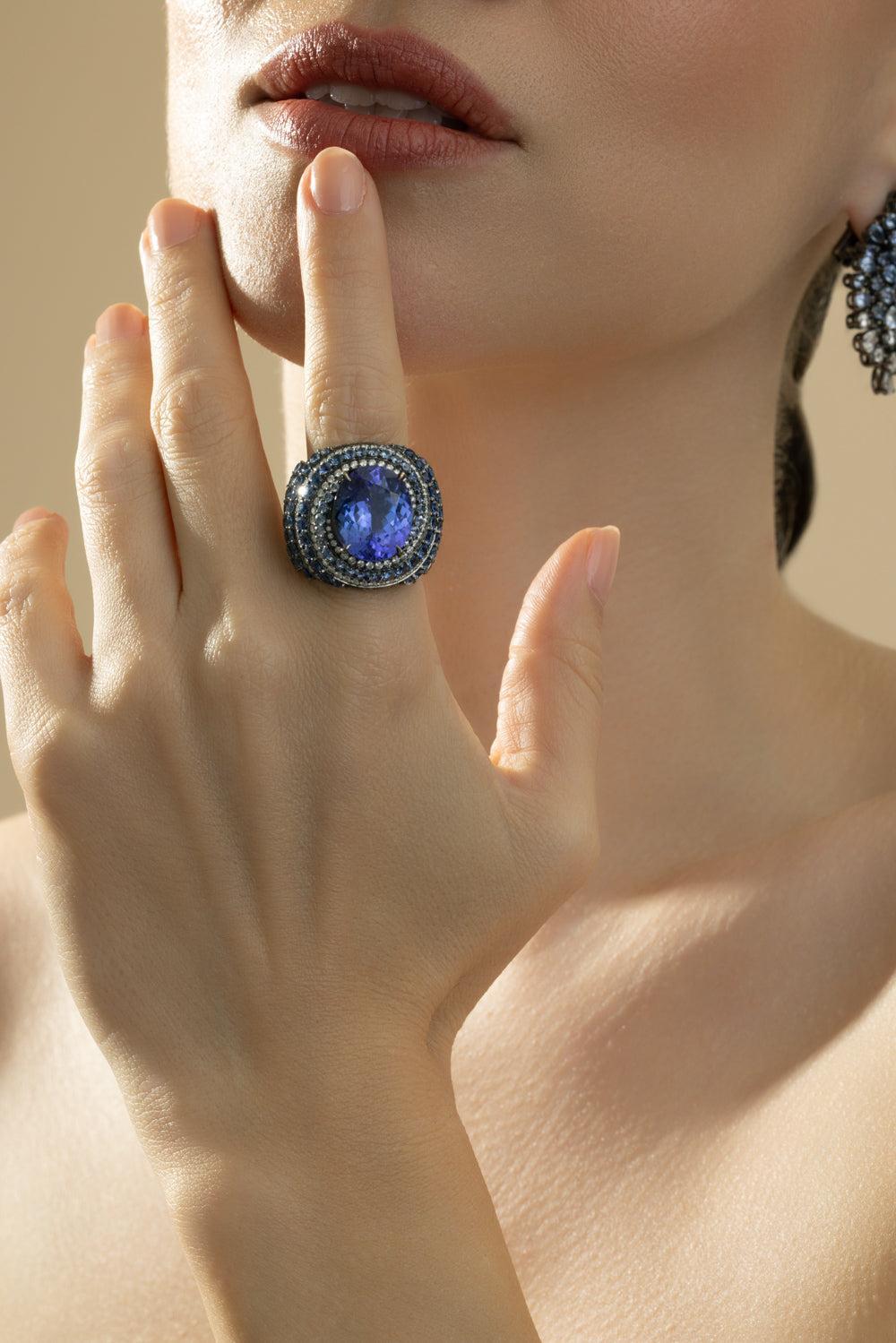 Tanzanite Dome Ring-WHITE GOLD-6-JEWELRYFINE JEWELRING-CICADA