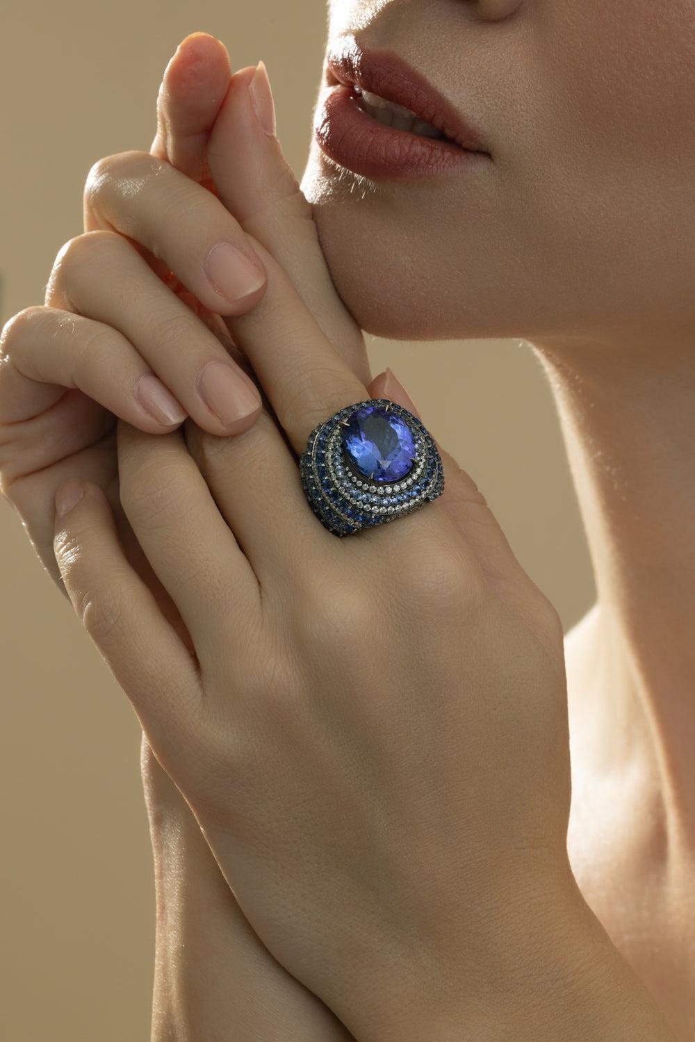 Tanzanite Dome Ring-WHITE GOLD-6-JEWELRYFINE JEWELRING-CICADA