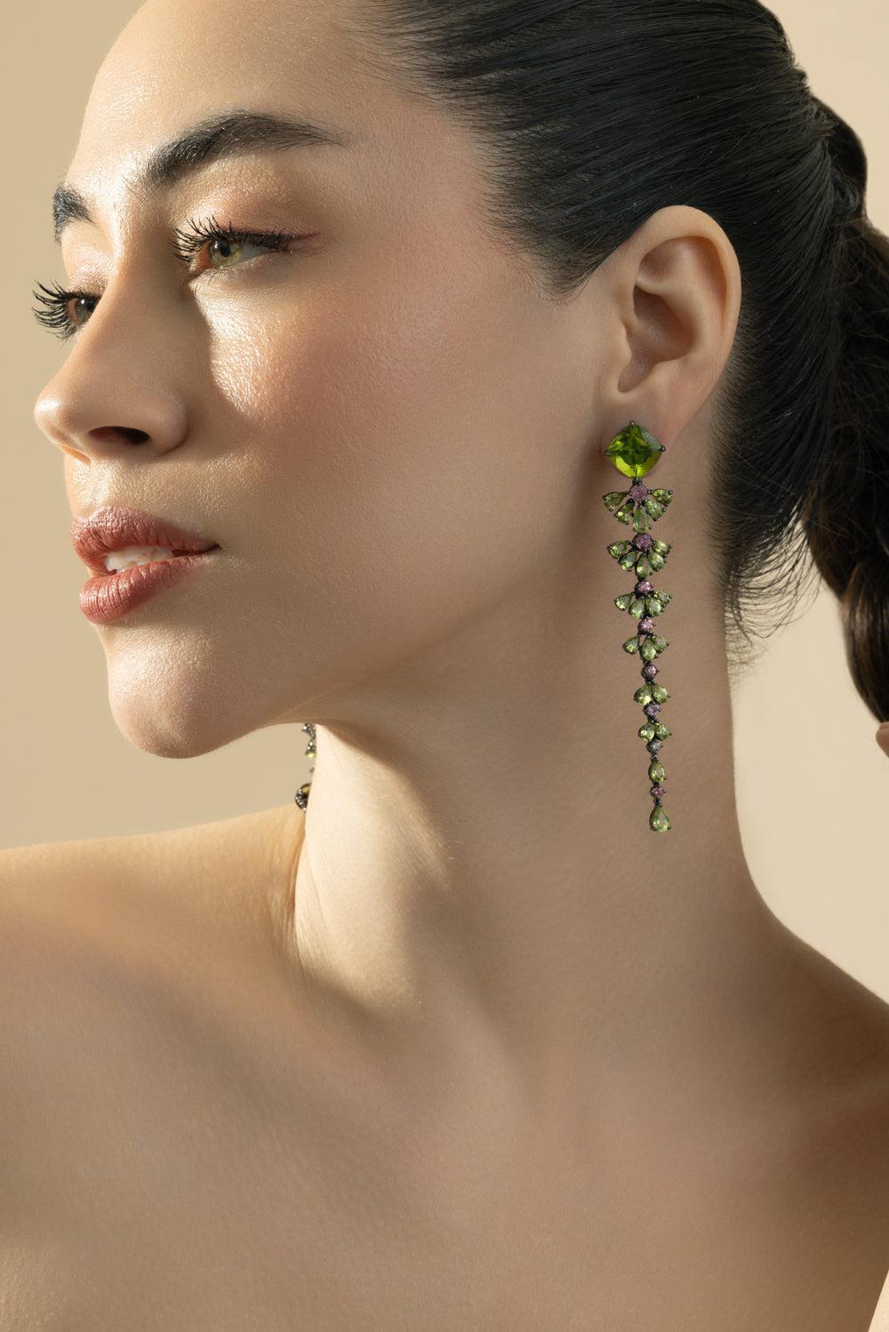 Peridot Tourmaline Earrings-WHITE GOLD-JEWELRYFINE JEWELEARRING-CICADA