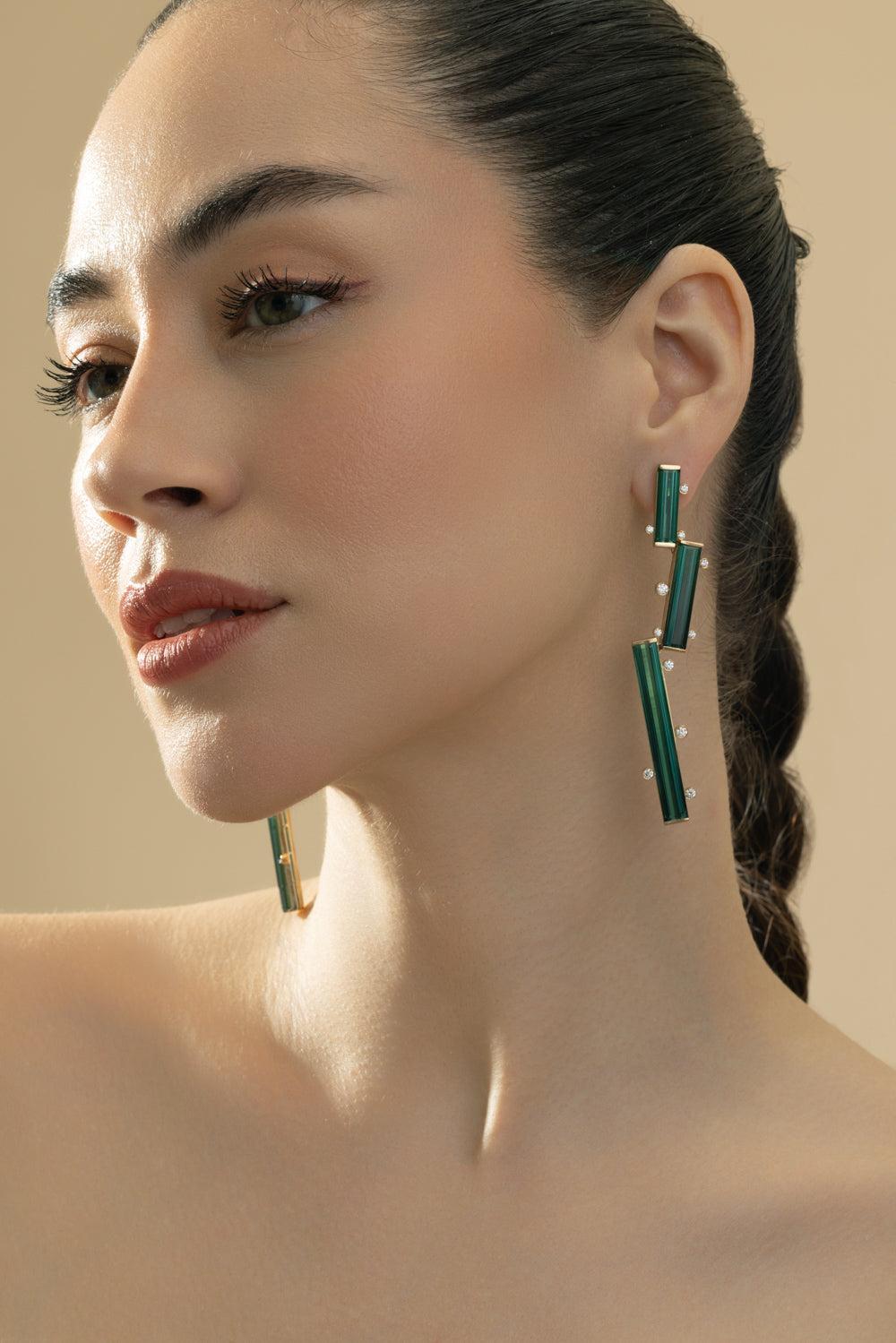 Tourmaline Vertical Drop Earrings-YELLOW GOLD-JEWELRYFINE JEWELEARRING-CICADA