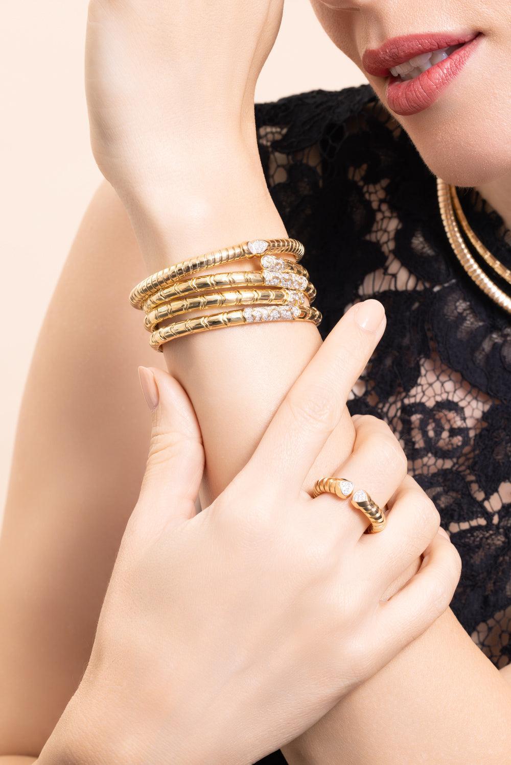 Diamond Ondine Bangle Bracelet-YELLOW GOLD-SMALL-JEWELRYFINE JEWELBRACELET O-MARINA B