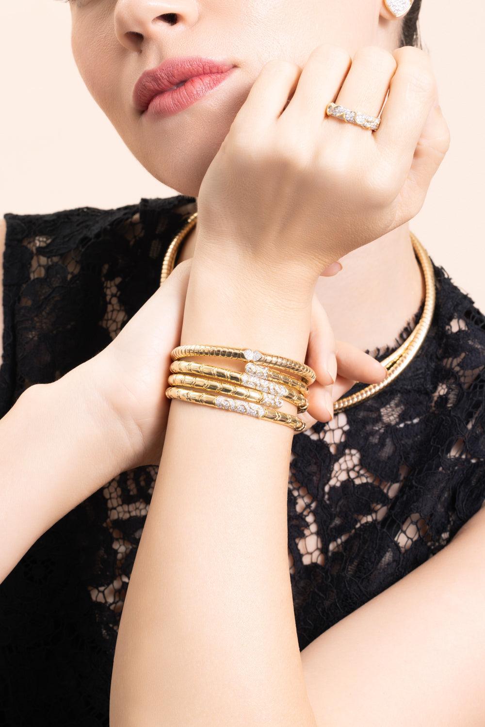 Diamond Ondine Bangle Bracelet-YELLOW GOLD-SMALL-JEWELRYFINE JEWELBRACELET O-MARINA B